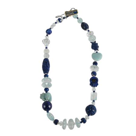 "Neckings by Paulette" 14K Lapis, Aquamarine and Amazonite Necklace
