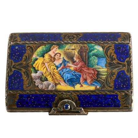 Vintage Italian Silver Enamel Compact with François Boucher Scene