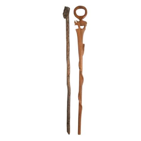 Pair of Hand-Carved Wooden Walking Canes with African Motifs