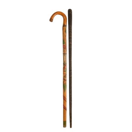 Pair Hand-Carved Geometric Walking Cane