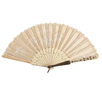 Antique Victorian Hand-Painted Berry & Whitmore Co. Silk Fan with Sterling