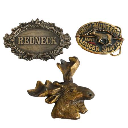 Vintage Three-Piece Metal Hunter Themed Belt Buckles