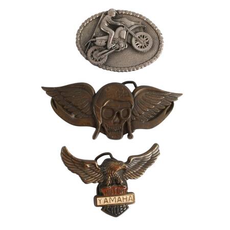 Vintage Three-Piece Metal Motorcycle Themed Belt Buckles