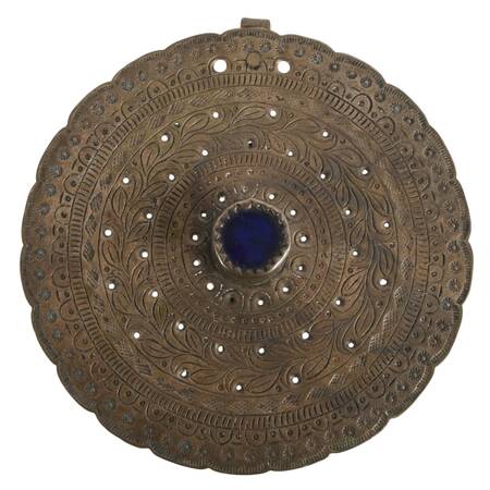 Large Round Alpaca Silver Brooch with Blue Glass Stone