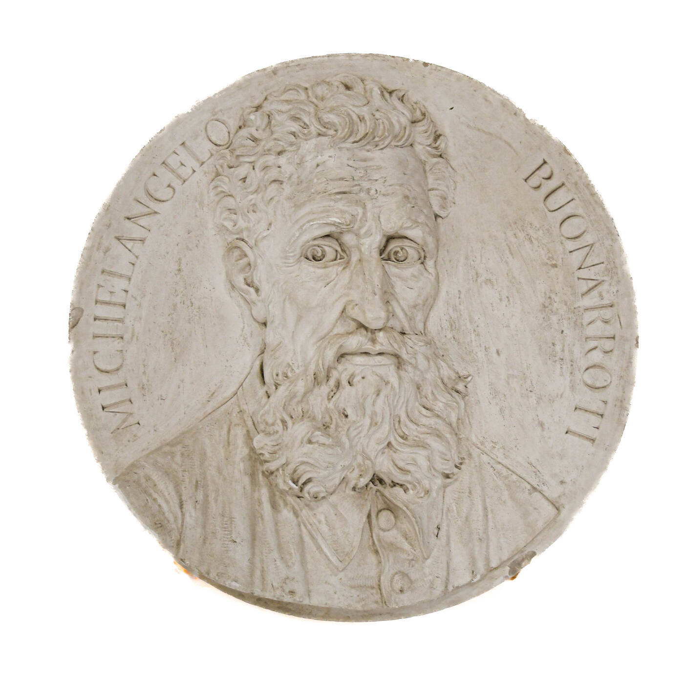 Antique Oversized Carved Roundel Plaster Relief of Michelangelo Buonarroti