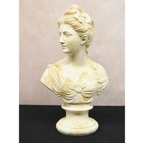 White Raku Style Glazed Pottery Goddess Diana Female Bust
