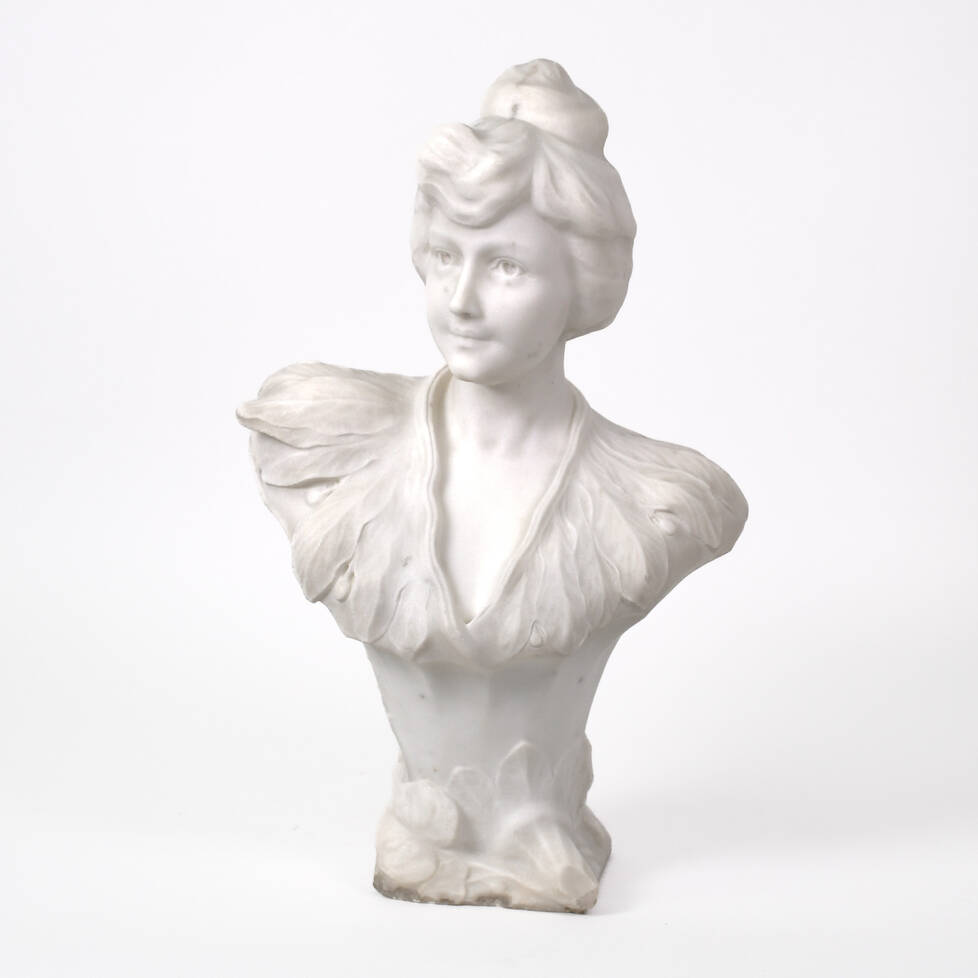 Antique Art Nouveau Signed A. Fraty Italian Alabaster Bust of Woman
