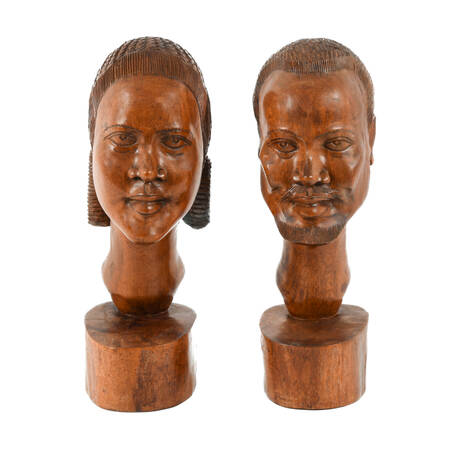 Pair of Carved Wood Madagascar Bust Statues