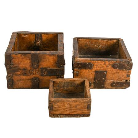 Three-Piece Set of Primitive Wood and Iron Dry Measures