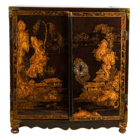 Antique Chinese Black Lacquer and Gilt Decorated Storage Box