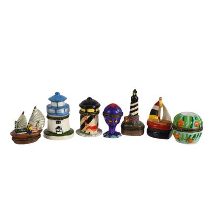 Seven Porcelain Nautical Trinket Boxes