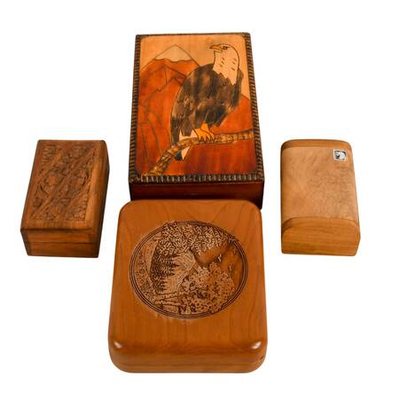 Four Hand-Made Nature-Themed Wooden Trinket Boxes