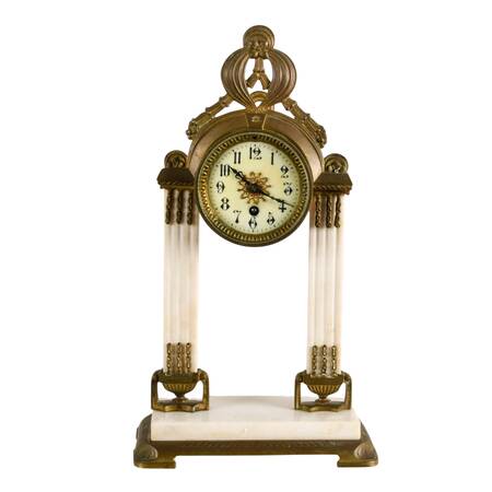 19th Century French Marble Portico Table Clock