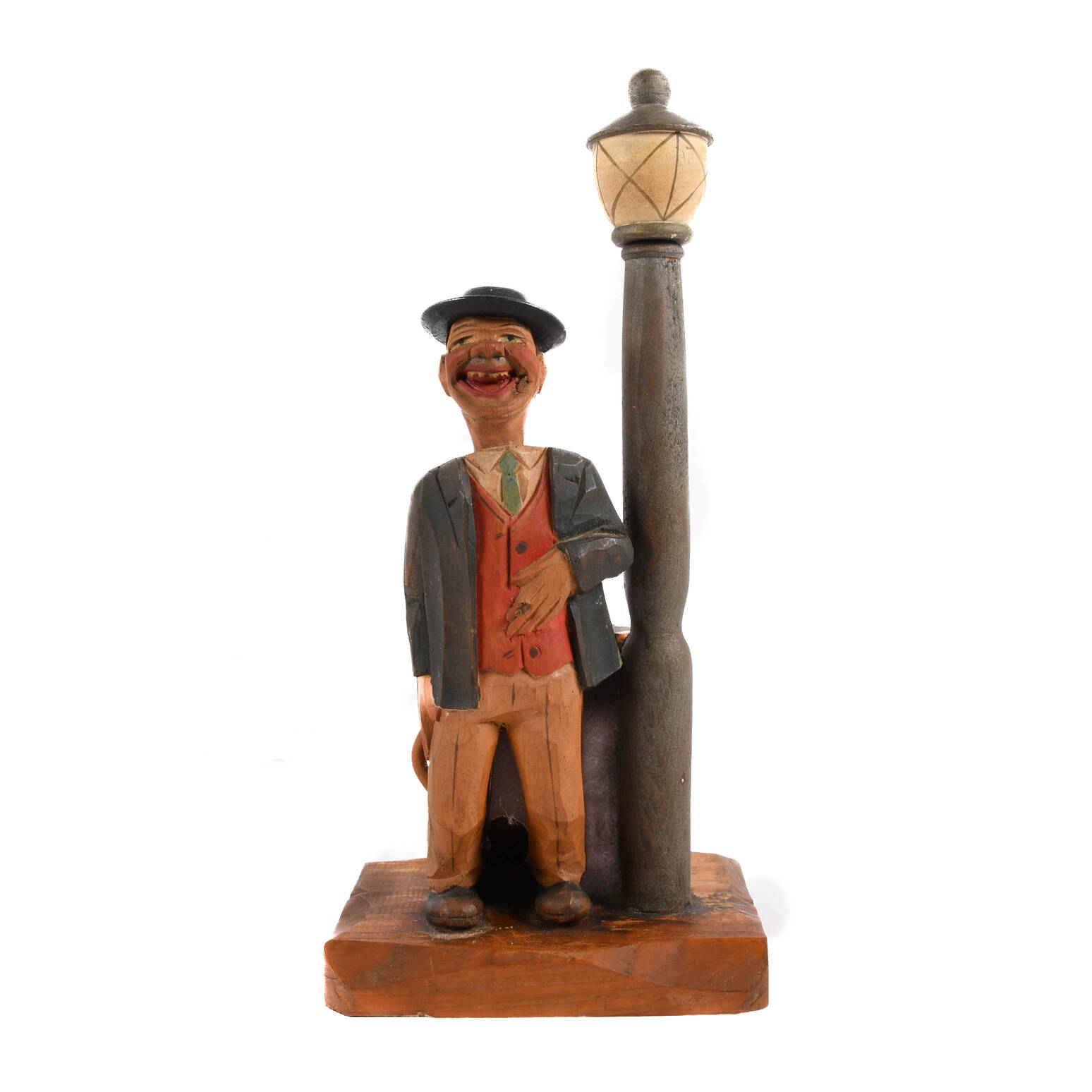 Hand-Carved ANRI Drunk Lamp Post Music Box and Bottle Opener