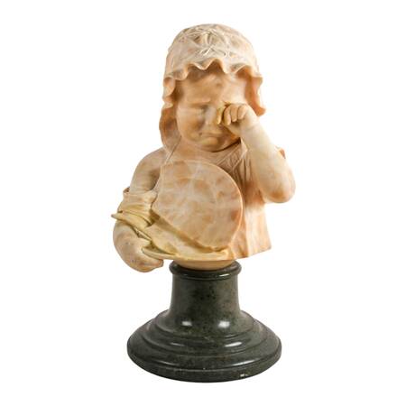 Signed "The Broken Plate" Marble Statue After Fortunato Galli