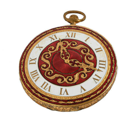 Italian Florentine Red and White Enamel Pocket Watch Compact