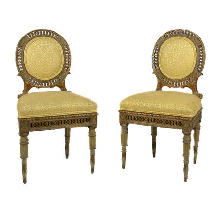 Antique French Pair of Circle Back Upholstered Side Chairs