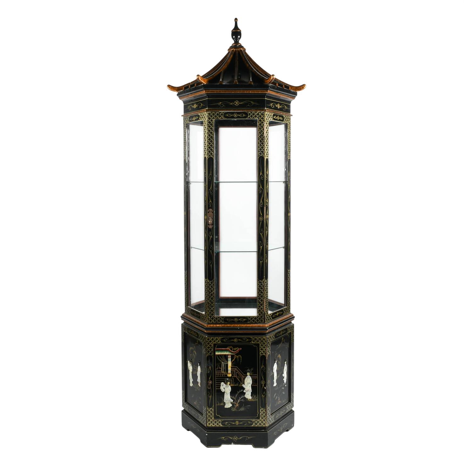 Chinese Black Lacquered Corner Display Cabinet