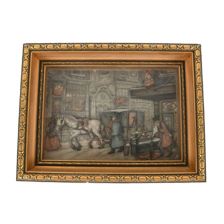 Framed French "Market Morning" Diorama