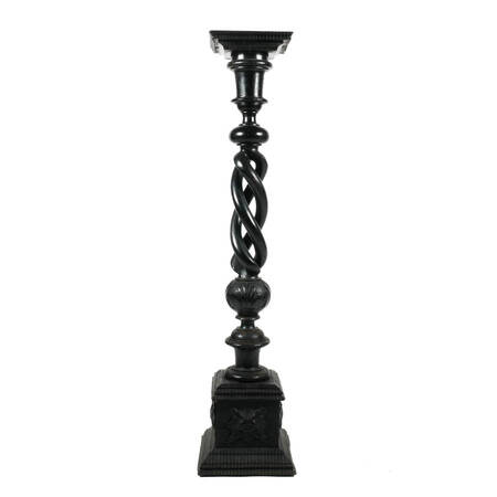 Antique Ebony Barley Twist and Floral Decorated Column
