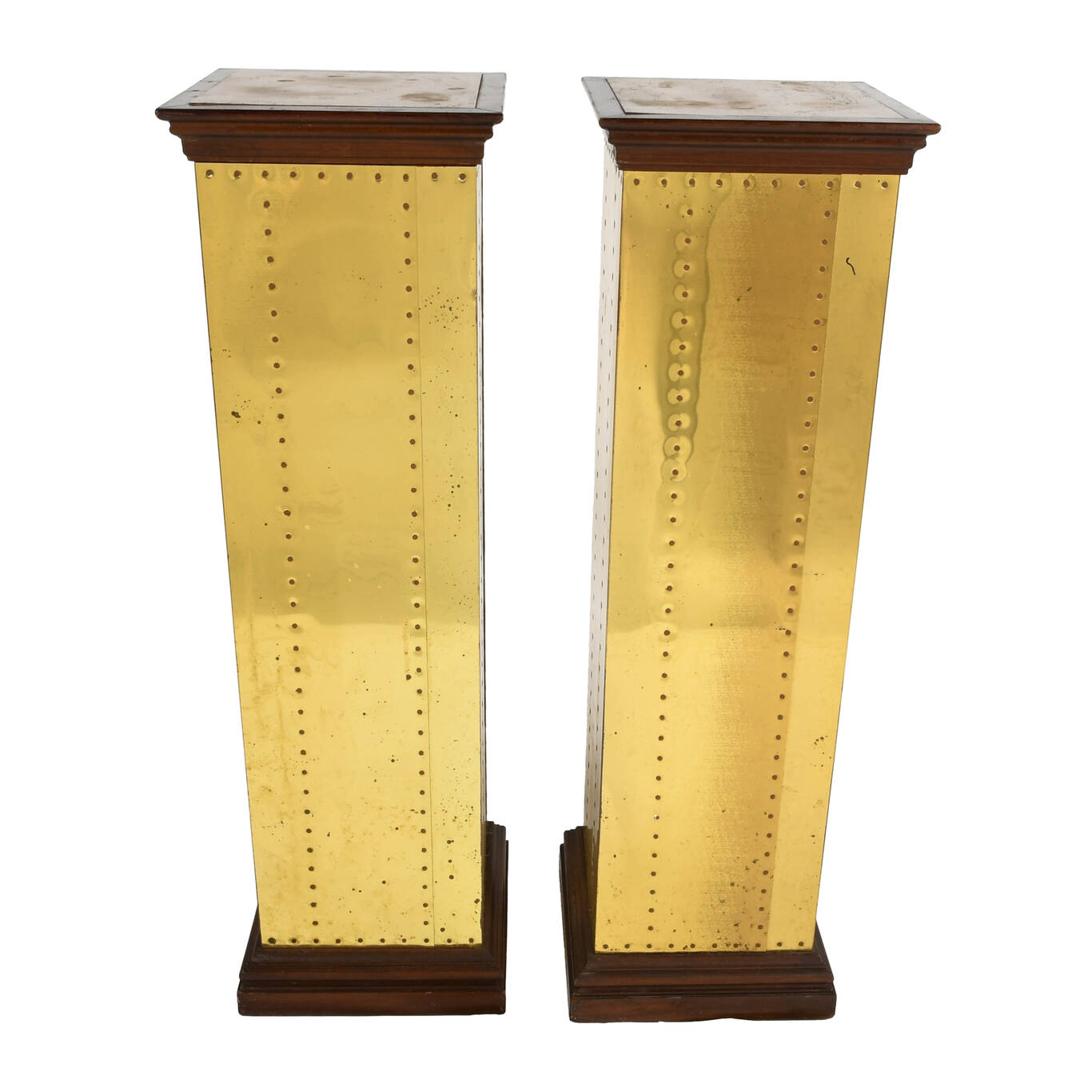 Pair of Mid-Century Modern Brass and Wood Pedestal
