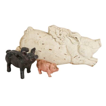Collection of Three Pig Metal and Stone Décor