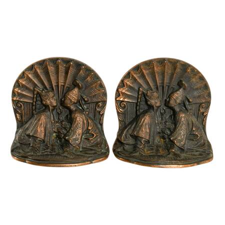 Pair of Bron-Met 1920s Art Deco "Siam Kissing Couple" Bookends