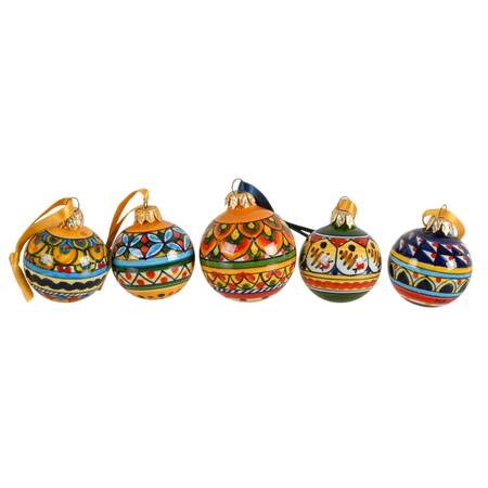 Five Hand-Painted Maltese Geometric Seasonal Ornaments