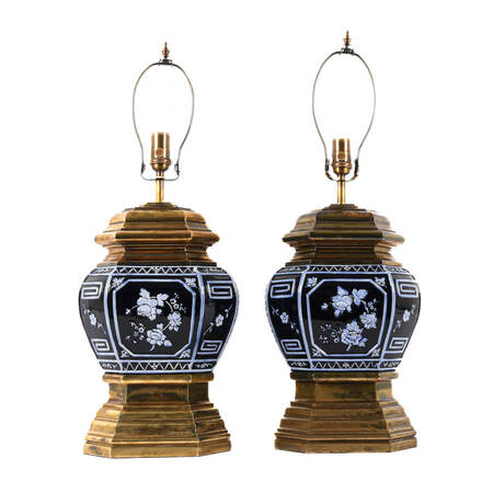 Pair of Chinese Blue Glazed Table Lamps