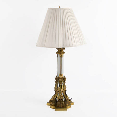 Antique English Gilt Bronze and Case Glass Figural Table Lamp
