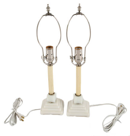 Pair of Art Deco Milk Glass Boudoir Lamps