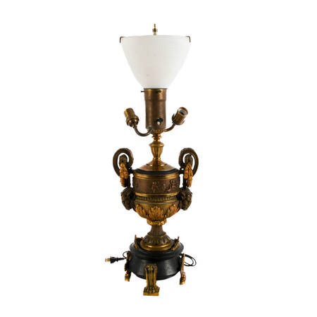 Antique French Classical Mounted Rams' Head Table Lamp