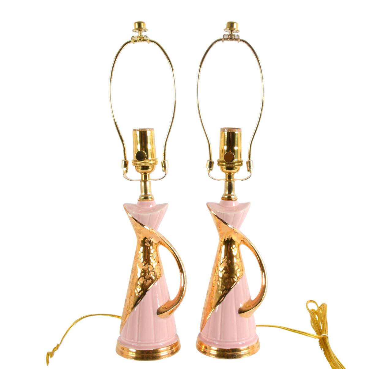 Pair of Mid-Century Modern Pink and Gold Boudoir Table Lamps