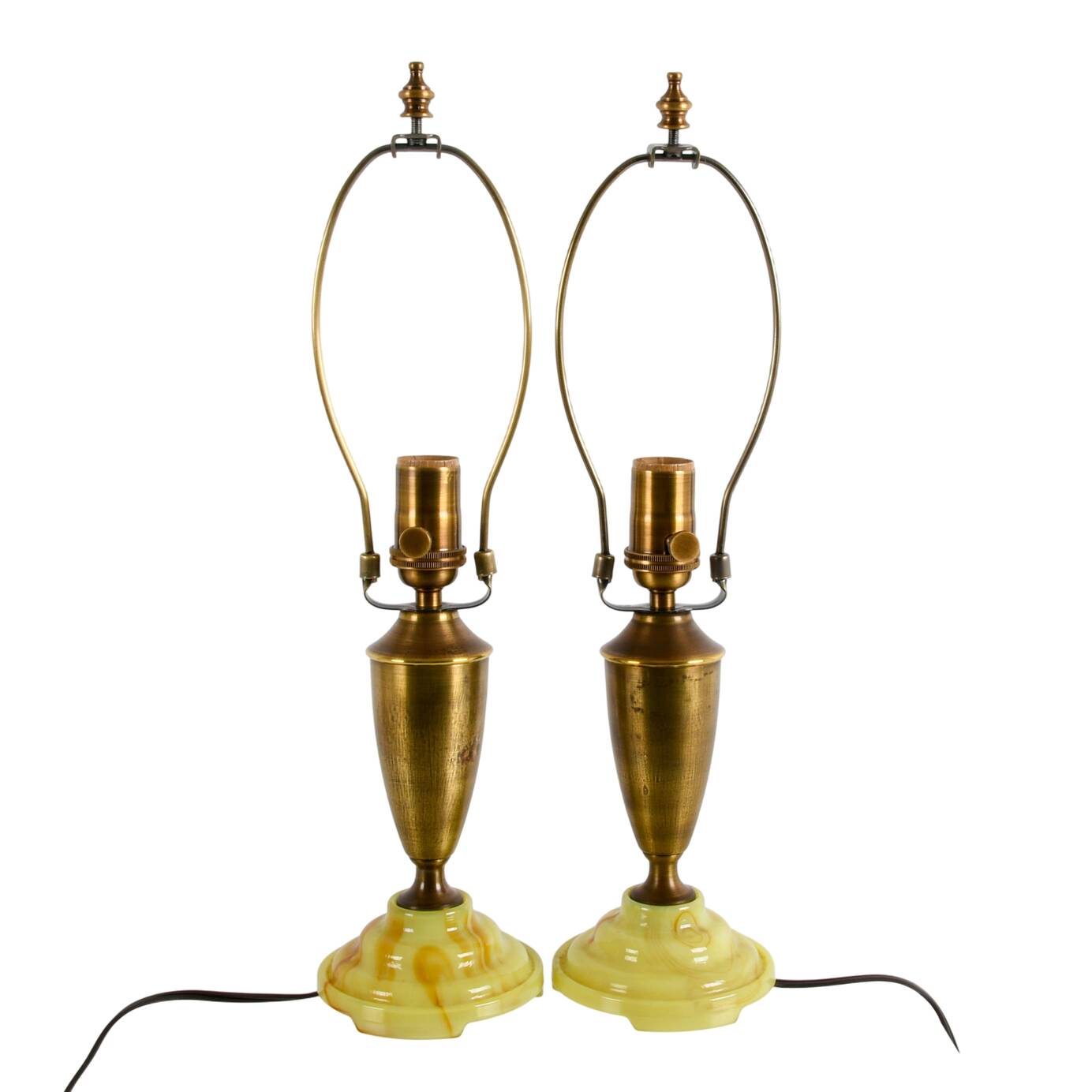 Pair of Art Deco Metal and Agate Glass Boudoir Lamps