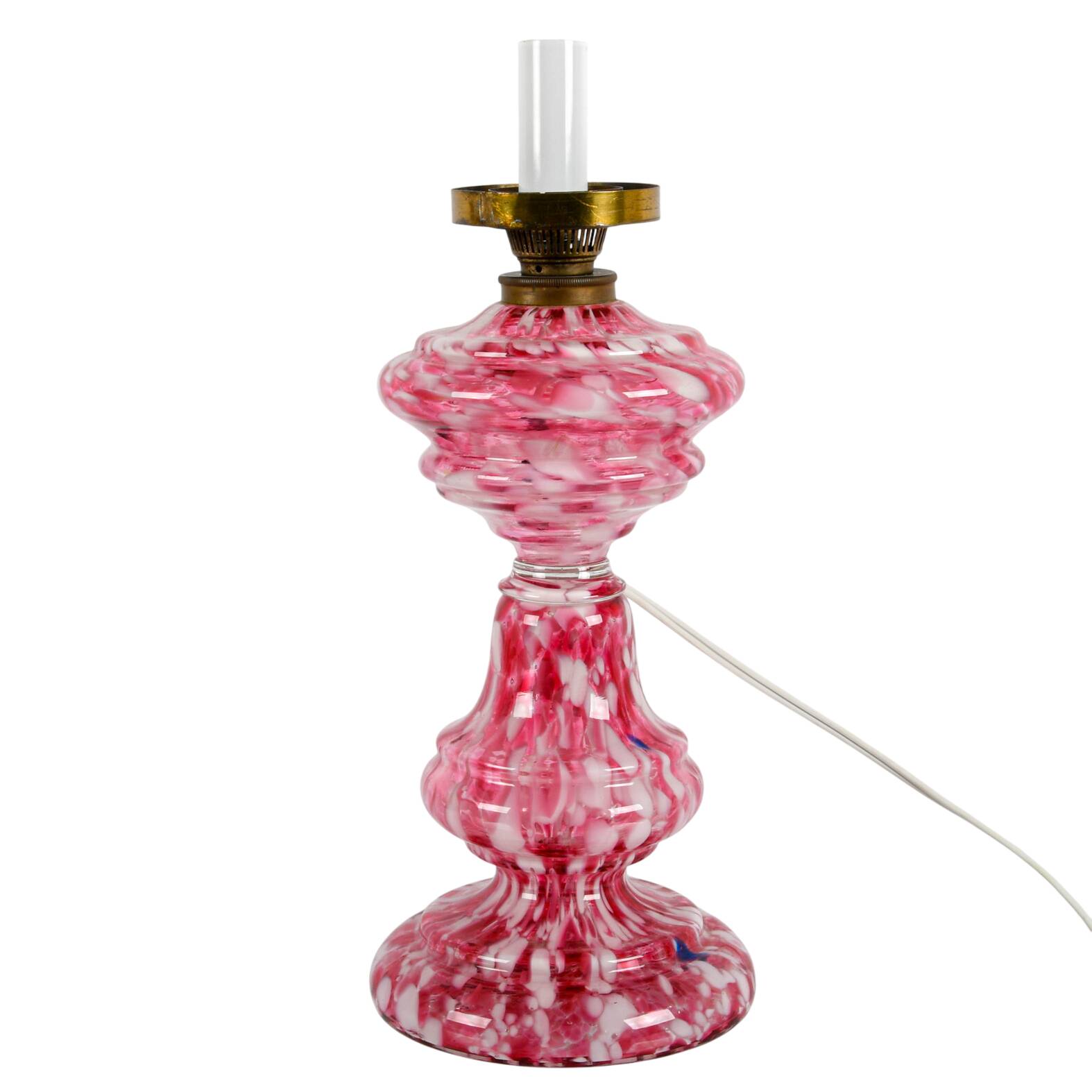 Antique Pink Spatter Glass Converted Oil Lamp