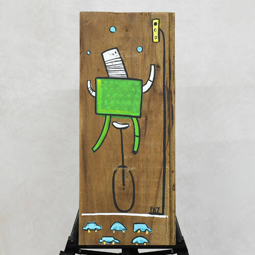 Manuel Paz Untitled Acrylic on Reclaimed Wood, Street Juggler
