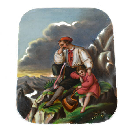 Painting on Porcelain Plaque of Father and Child