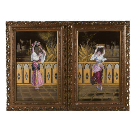 Antique Pair of Hand-Painted Ceramic Belly Dancers by Peccatte Thevenot