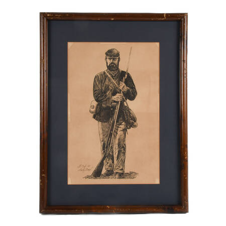 Framed Mixed Media Artwork of a Soldier by Marty Brazil