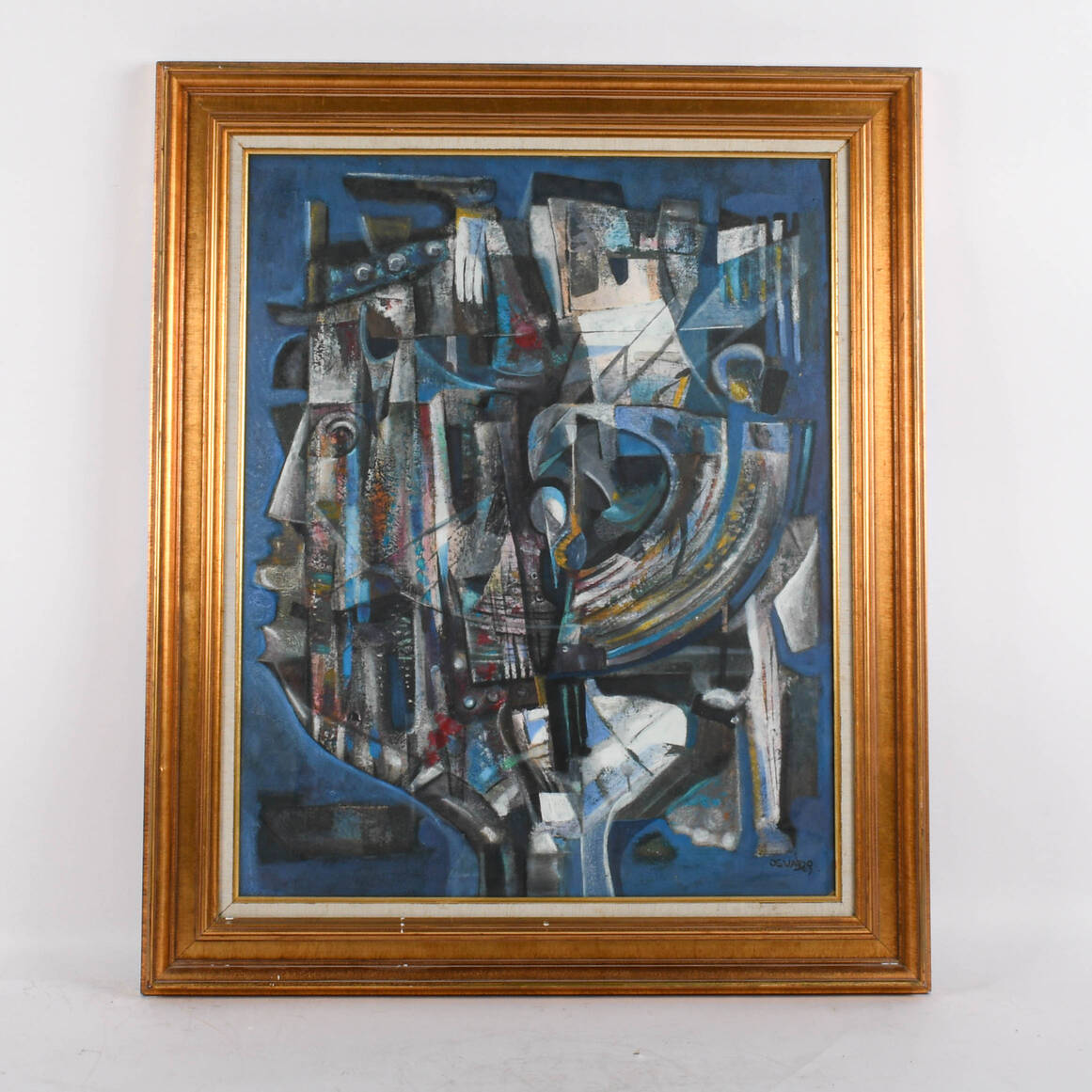 Framed Osvaldo Gutierrez "Untitled Face" Mixed Media on Canvas