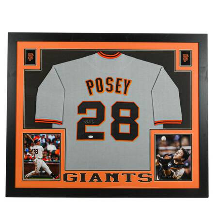 Framed "San Francisco Giants Buster Posey #28" Photos and Signed Jersey
