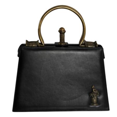 Freon Firenze Italia Neoclassical-Style Hard Shell Black Leather Purse