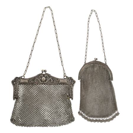 Pair of Vintage German Nickel Silver Chainmail Mesh Purses