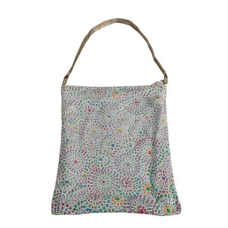1970s Whiting & Davis Multicolor Starburst Enamel Mesh Purse