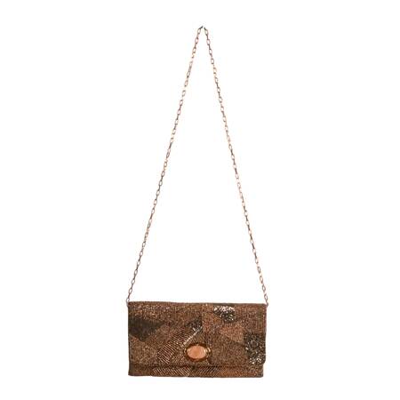 Mary Frances Rose Gold Beaded Crossbody Clutch