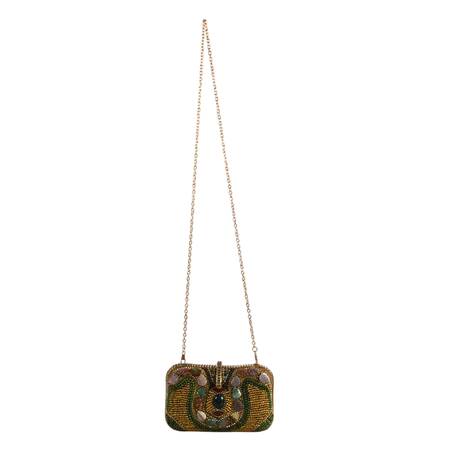Vintage Jeweled and Beaded Clutch with Leaf Motif Attributed to M&J Hansen