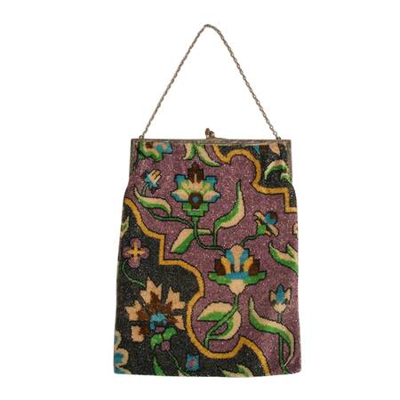Antique Victorian Floral Art Deco Microbeaded Purse
