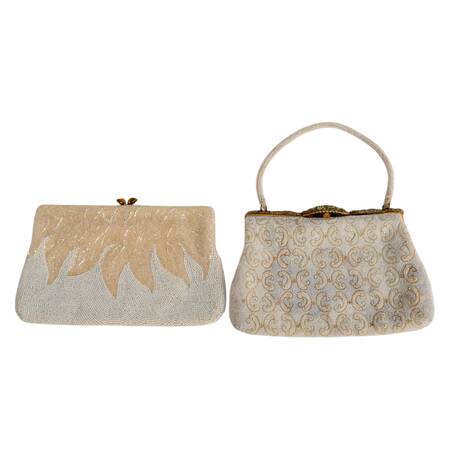 Ivory and White Vintage Beaded Purse and Clutch Set