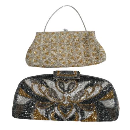 Pair of Vintage Art Deco-Style Gold and Silver Beaded Purses