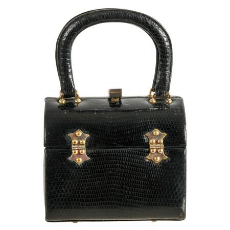 Tano of Madrid Doctor's Bag Style Black Reptile Print Leather Purse